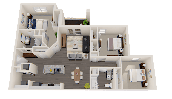 Floor Plan  3 Bedroom 2 Bathroom at Arbours at Hester Lake Apartments, Dade City, 33525