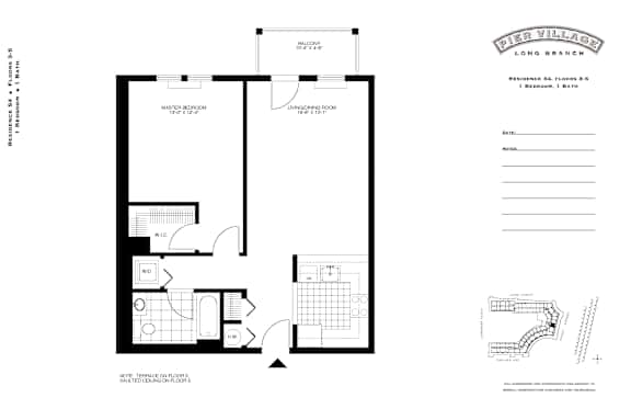 Floor Plan  P1 - 1BR 1BA (789 SF) Floor Plan at Pier Village Apartments, Long Branch, NJ, 07740