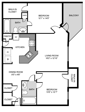 Floor Plan  2 Bedroom Upgraded Floor Plan at Villas at Cordova, Tennessee, 38018