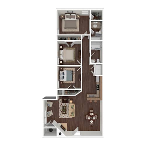 Floor Plan  3Bed 2Bath at Southaven Pointe Apartments, Mississippi, 38671