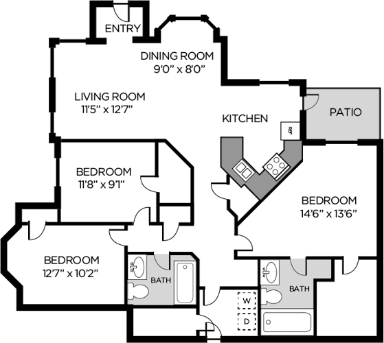 Floor Plan  3BR 2BA 1435SF at Villas at Cordova, Cordova