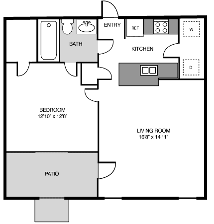 Floor Plan  1BD 1BA with Attached 1 Car Garage at Villas at Cordova, Cordova, TN, 38018