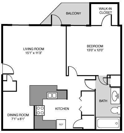 Floor Plan  1 Bedroom Floor Plan at Villas at Cordova, Cordova, Tennessee