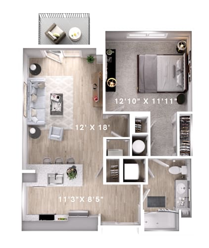 Floor Plan  1 bed 1 bath at Lumen Apartments, Hampton, VA