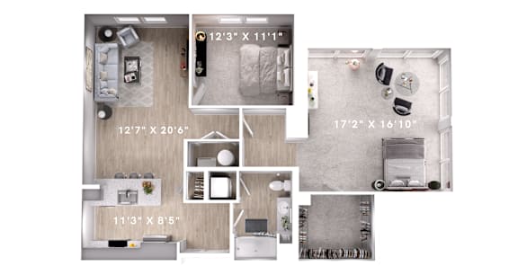Floor Plan  2 bed 1 bath at Lumen Apartments, Virginia