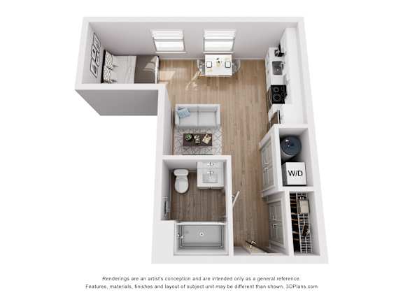 Floor Plan  Row Studio Floor Plan 396 Sf at Midtown Row, Montgomery, 36106