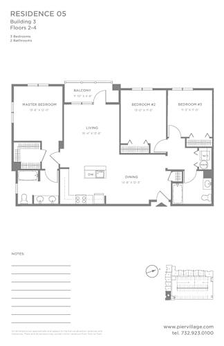 Floor Plan  P2 - 3BR 2BA (1396 SF) Floor Plan at Pier Village Apartments, New Jersey, 07740