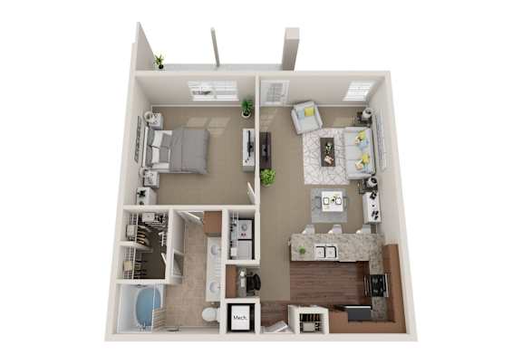 Floor Plan  1BR 1BA (910 SF)