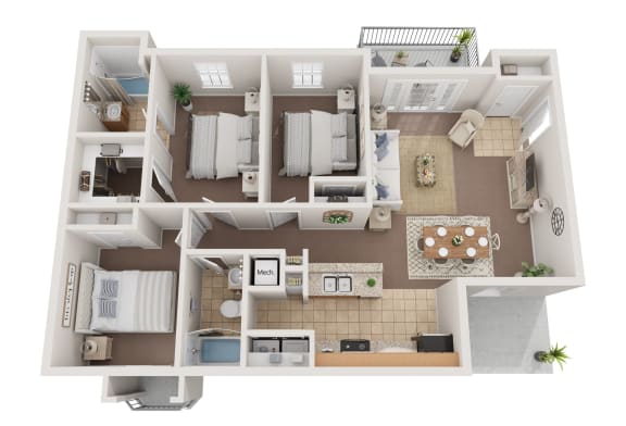 Floor Plan  3 bed 2 bath at Villaggio, Louisiana