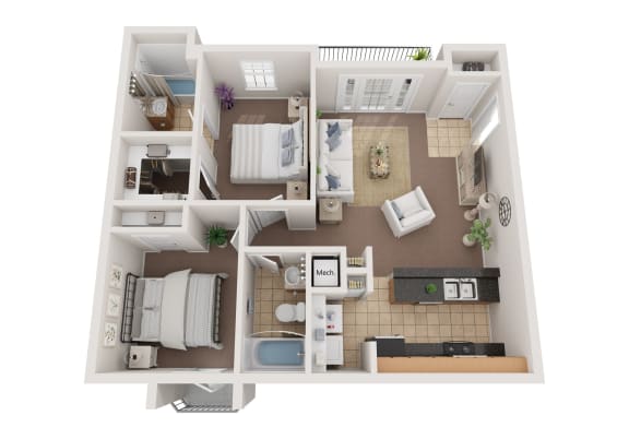 Floor Plan  2 bed 2 bath A at Villaggio, Bossier City