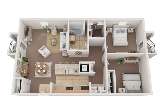 Floor Plan  2 bed 1 bath at Villaggio, Bossier City, Louisiana