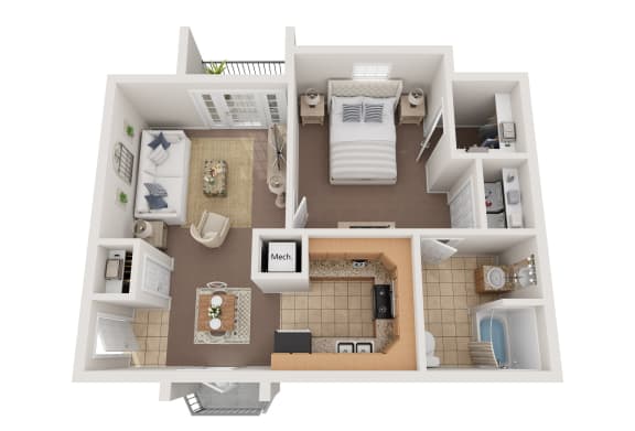 Floor Plan  1 bed 1 bath at Villaggio, Bossier City, LA, 71111