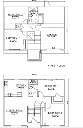 Floor Plan  A floor plan of a house with labeled rooms and dimensions.