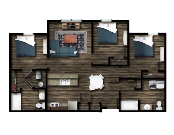 Floor Plan  a bedroom with a bed and a chair in a room