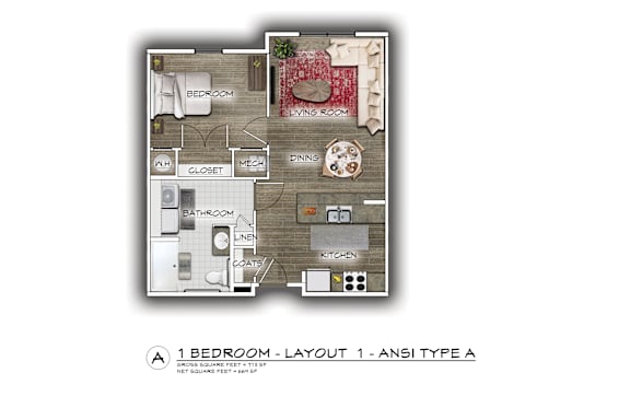 Floor Plan  a floor plan of a small apartment with a bedroom and a living room
