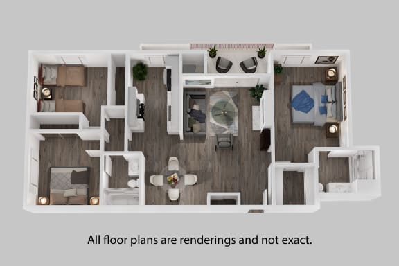Floor Plan  a 3d floor plan of a 1 bedroom apartment
