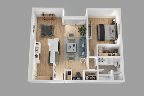 Floor Plan  a 3d floor plan of a small apartment