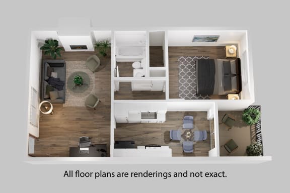 Floor Plan  a 3d rendering of the renovated apartment floor plan
