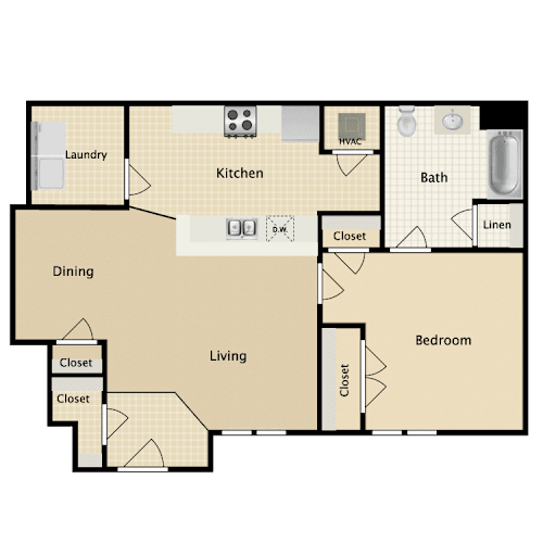 Floor Plan  A floor plan of a house with labeled rooms such as Living, Dining, Kitchen, Bath, and Bedroom.
