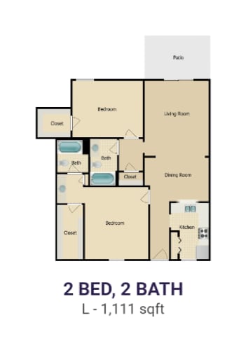 Floor Plan  a floor plan of two bedrooms with baths and a pool