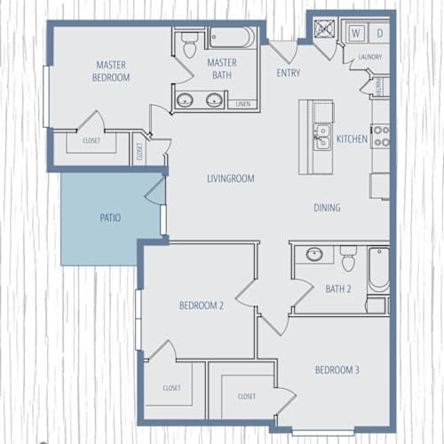 Floor Plan  Blanc 3 Bedroom 2 Bathroom Floorplan at Silver Oaks Apartments, Gonzales, LA 70737