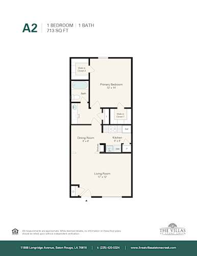 Floor Plan  A floor plan for a 1 bedroom, 1 bath apartment.