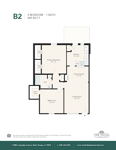 Floor Plan  A floor plan for a 2 bedroom, 1 bath apartment.