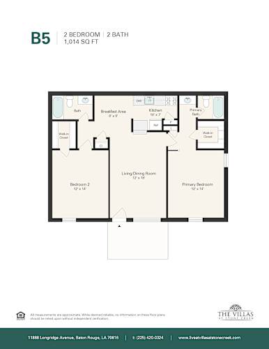 Floor Plan  A floor plan for a 2 bedroom, 2 bath apartment at The Villas.