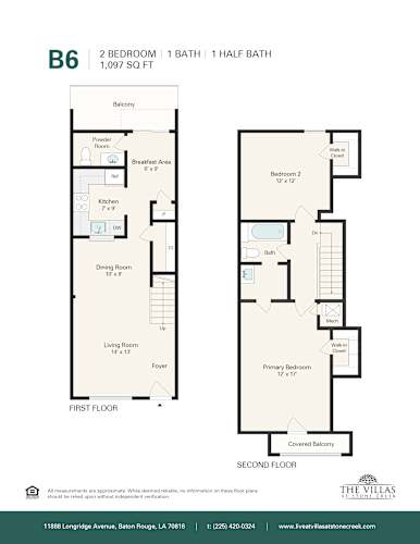 Floor Plan  A floor plan for a 2 bedroom, 1 bath, 1 half bath apartment.