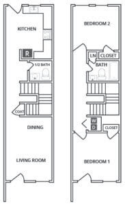Floor Plan  2 Bedroom 1.5 Bath Townhouse