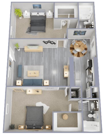 Floor Plan  2 bed 2 bath at The Cove at State Street Apartments, Louisiana, 70802