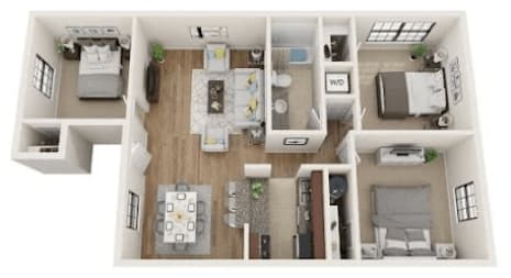 Floor Plan  3 bed 1 bath A at The Cove at State Street Apartments, Baton Rouge, Louisiana