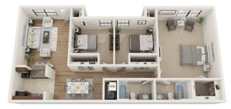 Floor Plan  3 bed 2 bath at The Cove at State Street Apartments, Baton Rouge