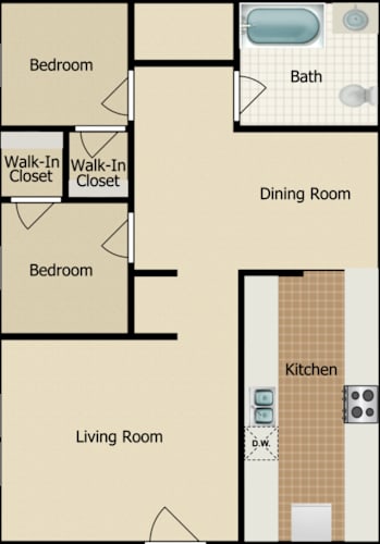 Floor Plan  A floor plan of a house with a living room, dining room, kitchen, and three bedrooms.