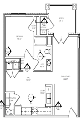 Floor Plan  A black and white image of a floor plan for a house.