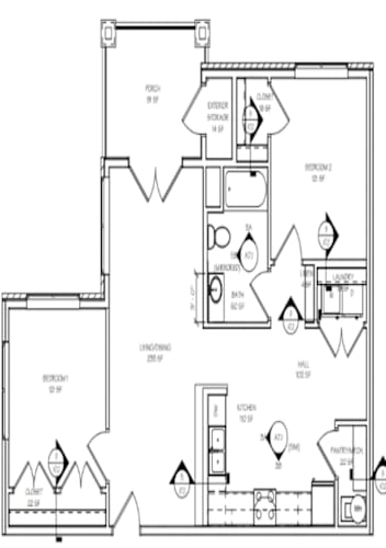 Floor Plan  A black and white image of a floor plan for a house.