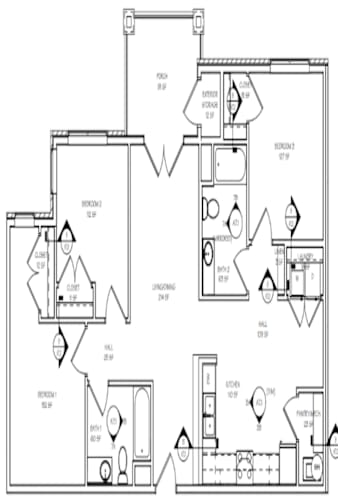 Floor Plan  A black and white image of a floor plan for a house.