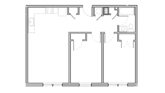 Floor Plan  Open kitchen and living space.