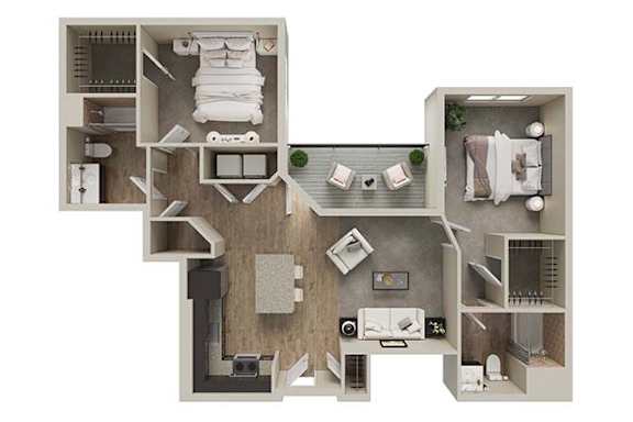 Floor Plan  A 3D floor plan of a house layout.