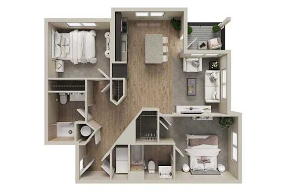 Floor Plan  A 3D floor plan of a house layout.