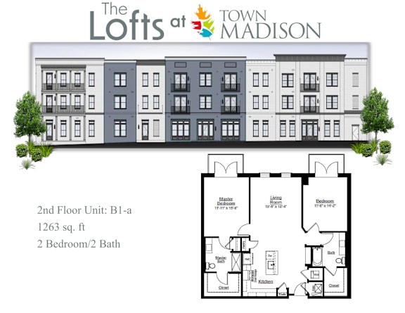 Floor Plan  A floor plan for a 2 bedroom apartment in a building called The Lofts at Town Madison.