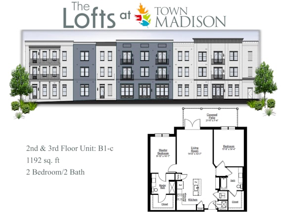 Floor Plan  A floor plan for a 2nd and 3rd floor unit at The Lofts at Town Madison.
