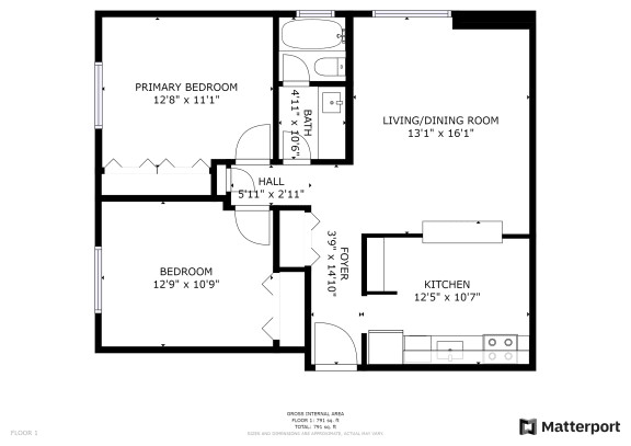 Floor Plan  2 Bed 1 Bath
