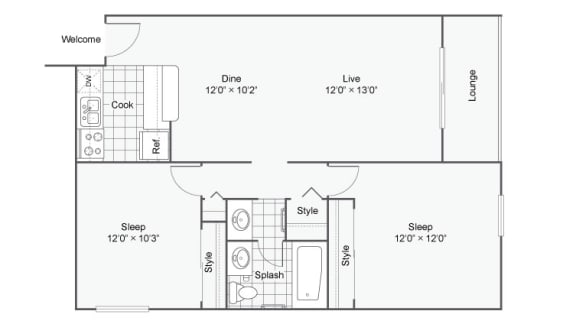 Floor Plan  2 Bed 1 Bath