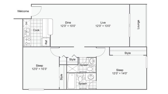 Floor Plan  2 Bed 2 Bath