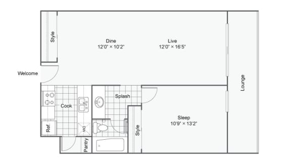 Floor Plan  1 Bed 1 Bath