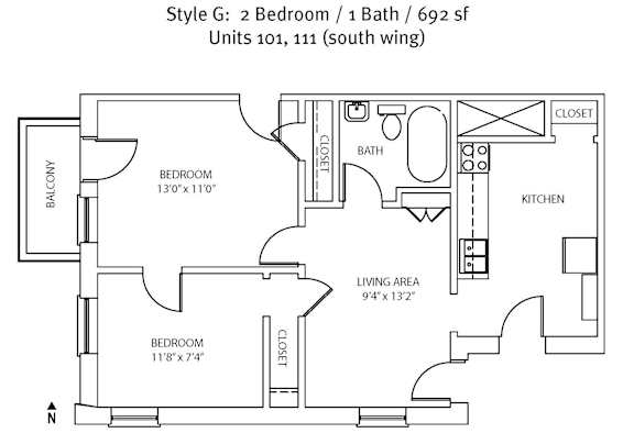 Floor Plan  2 Bed 1 Bath