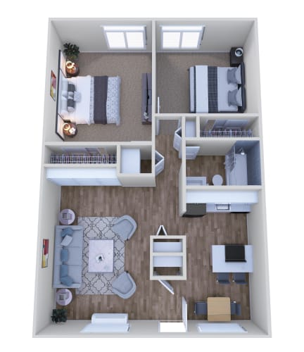 Floor Plan  2 Bed 1 Bath Floor Plan at The Wesley Apartments, Denver, CO 80222