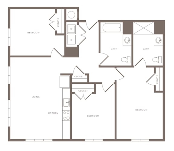 Floor Plan  A floor plan of a house with a living room, kitchen, two bedrooms, a bathroom, and a closet.