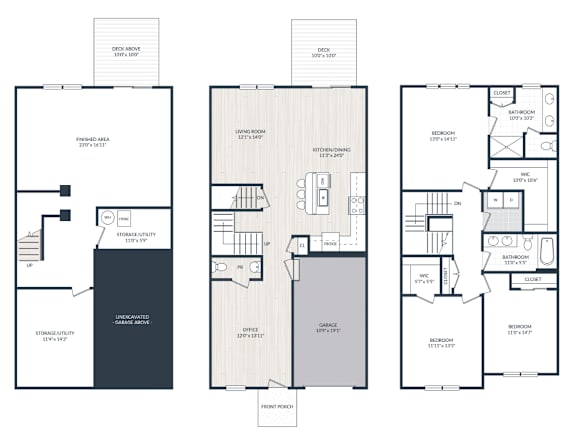 Floor Plan  A floor plan of a house with three bedrooms, a living room, a kitchen, a bathroom, and a storage area.